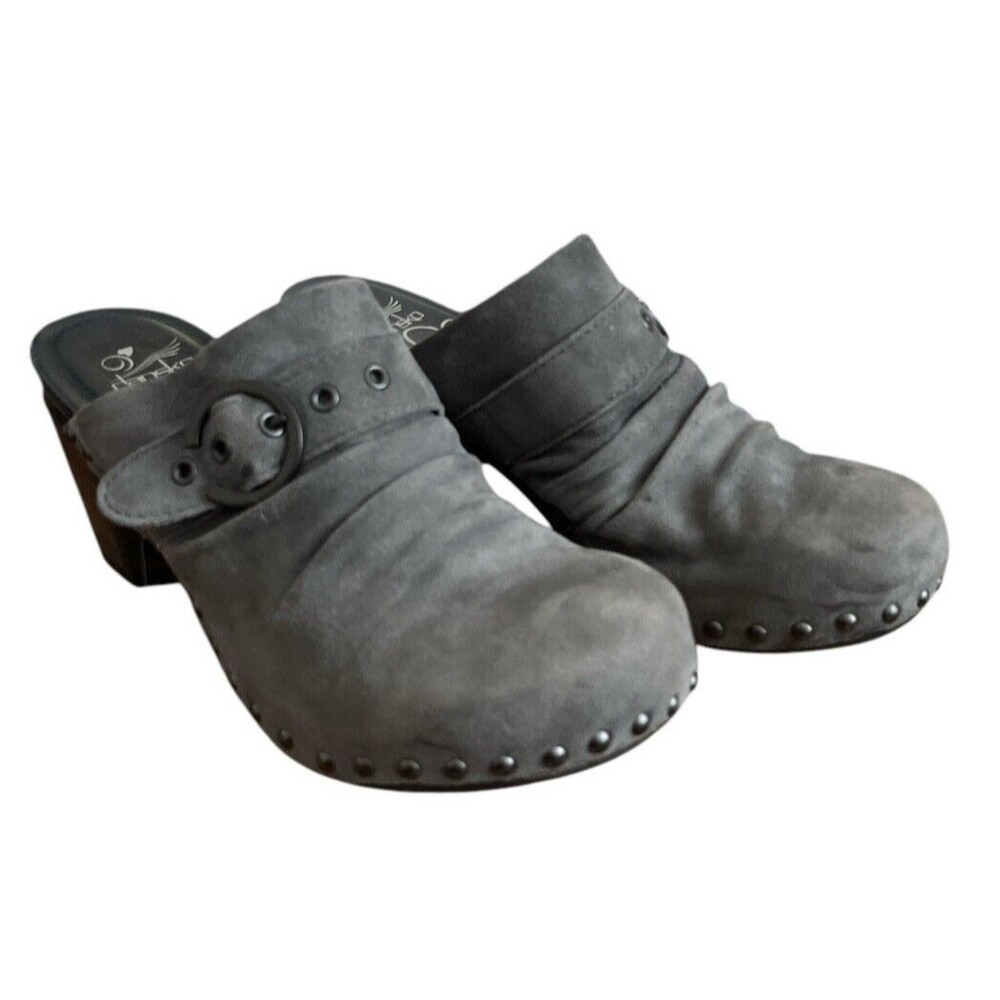 Dansko Womens Nadine Gray Suede Studded Mules Shoes Classic Size 8.5/39